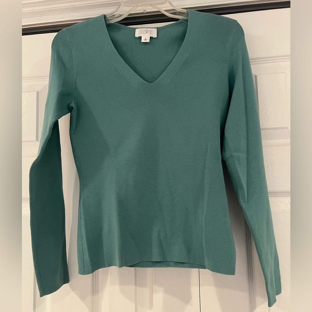 LOFT Sage Green Knit V-Neck Sweater